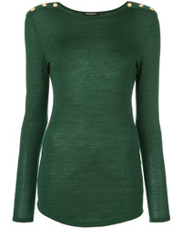 Женский темно-зеленый свитер с круглым вырезом от Balmain