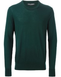Мужской темно-зеленый свитер с круглым вырезом от Dolce & Gabbana