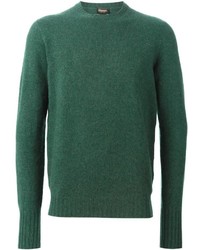 Мужской темно-зеленый свитер с круглым вырезом от Drumohr