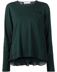 Женский темно-зеленый свитер с круглым вырезом от Sacai