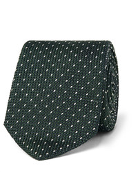 Темно-зеленый шелковый галстук в горошек