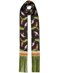 Женский темно-зеленый шелковый шарф с принтом от Gucci