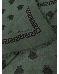 Женский темно-зеленый шелковый шарф с принтом от Versace