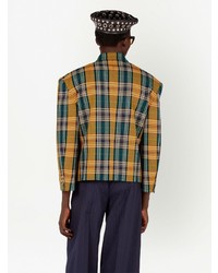 Мужской темно-зеленый шерстяной пиджак в клетку от Gucci