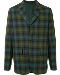 Мужской темно-зеленый шерстяной пиджак в шотландскую клетку от Aspesi
