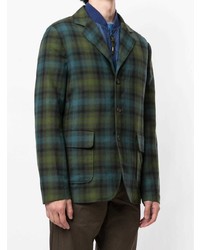Мужской темно-зеленый шерстяной пиджак в шотландскую клетку от Aspesi