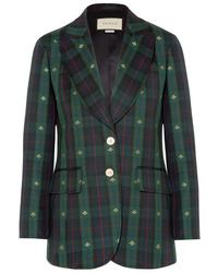 Женский темно-зеленый шерстяной пиджак в шотландскую клетку от Gucci