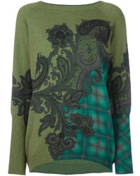 Женский темно-зеленый шерстяной свитер с принтом от Etro