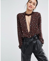 Темно-коричневая блузка с принтом от Just Female