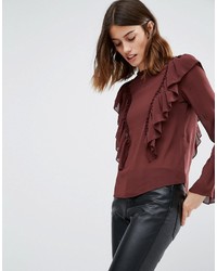 Темно-коричневая блузка с рюшами от Vero Moda