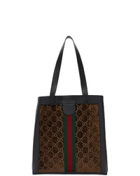 Мужская темно-коричневая большая сумка из плотной ткани с вышивкой от Gucci
