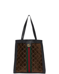Мужская темно-коричневая большая сумка из плотной ткани с вышивкой от Gucci
