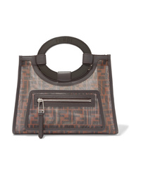 Темно-коричневая большая сумка из плотной ткани с принтом от Fendi