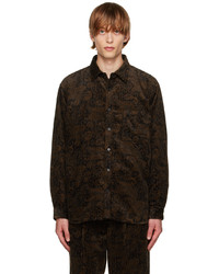 Темно-коричневая вельветовая рубашка с длинным рукавом с "огурцами"
