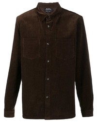 Мужская темно-коричневая вельветовая рубашка с длинным рукавом от A.P.C.