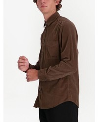 Мужская темно-коричневая вельветовая рубашка с длинным рукавом от BOSS