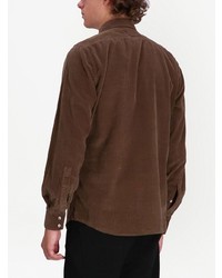 Мужская темно-коричневая вельветовая рубашка с длинным рукавом от BOSS
