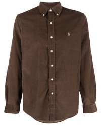 Мужская темно-коричневая вельветовая рубашка с длинным рукавом от Polo Ralph Lauren