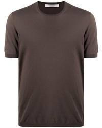 Мужская темно-коричневая вязаная футболка с круглым вырезом от La Fileria For D'aniello