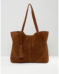 Темно-коричневая замшевая большая сумка от Asos