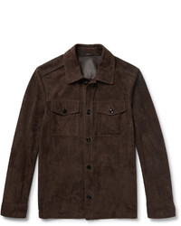 Темно-коричневая замшевая куртка-рубашка