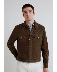 Мужская темно-коричневая замшевая куртка-рубашка от Mango Man