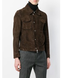 Мужская темно-коричневая замшевая куртка-рубашка от AMI Alexandre Mattiussi