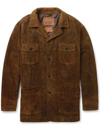 Темно-коричневая замшевая куртка с воротником и на пуговицах от Jean Shop
