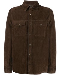 Мужская темно-коричневая замшевая рубашка с длинным рукавом от Ajmone