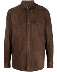 Мужская темно-коричневая замшевая рубашка с длинным рукавом от Ajmone