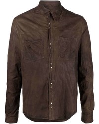 Мужская темно-коричневая замшевая рубашка с длинным рукавом от Giorgio Brato