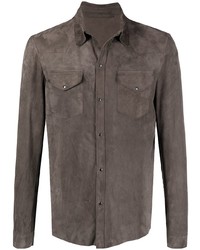 Мужская темно-коричневая замшевая рубашка с длинным рукавом от Salvatore Santoro