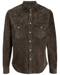 Мужская темно-коричневая замшевая рубашка с длинным рукавом от Tom Ford