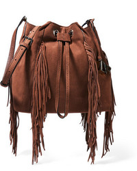 Темно-коричневая замшевая сумка-мешок c бахромой от Diane von Furstenberg
