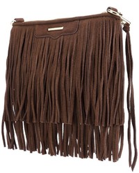 Темно-коричневая замшевая сумка через плечо c бахромой от Rebecca Minkoff