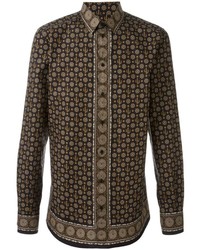 Мужская темно-коричневая классическая рубашка с принтом от Dolce & Gabbana