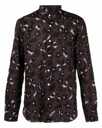 Мужская темно-коричневая классическая рубашка с цветочным принтом от Barba