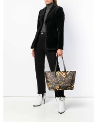 Темно-коричневая кожаная большая сумка с принтом от Versace Jeans