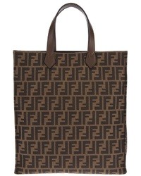 Темно-коричневая кожаная большая сумка с принтом от Fendi