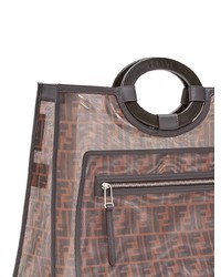 Темно-коричневая кожаная большая сумка с принтом от Fendi