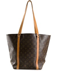 Темно-коричневая кожаная большая сумка с принтом от Louis Vuitton