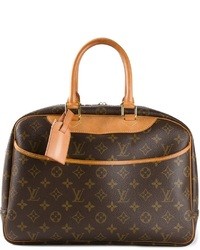 Темно-коричневая кожаная большая сумка с принтом от Louis Vuitton