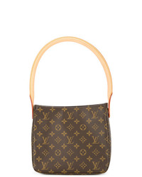 Темно-коричневая кожаная большая сумка с принтом от Louis Vuitton Vintage