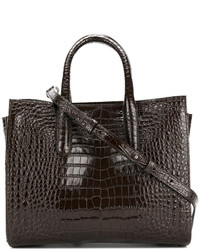 Темно-коричневая кожаная большая сумка с принтом от Max Mara