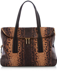Темно-коричневая кожаная большая сумка со змеиным рисунком