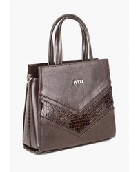 Темно-коричневая кожаная большая сумка со змеиным рисунком от Vita