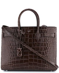 Темно-коричневая кожаная большая сумка от Saint Laurent
