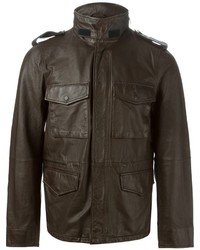 Мужская темно-коричневая кожаная куртка в стиле милитари от Aspesi