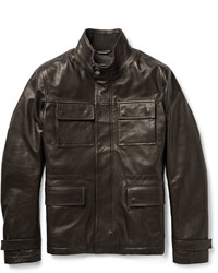 Мужская темно-коричневая кожаная куртка в стиле милитари от Hugo Boss