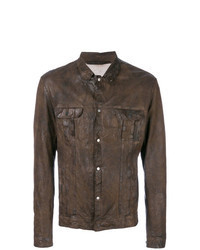 Темно-коричневая кожаная куртка-рубашка